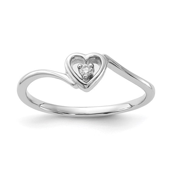 Sterling Silver Heart with Diamond Center Ring- Sparkle & Jade-SparkleAndJade.com 
