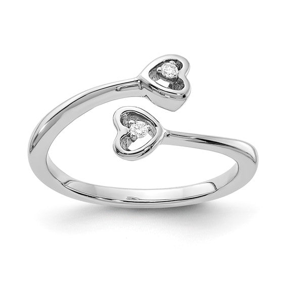 Sterling Silver Diamond Double Heart ByPass Ring- Sparkle & Jade-SparkleAndJade.com RLD4018-SSAB-7