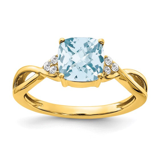 10k or 14k White or Yellow Gold Cushion Gemstone & Diamond Rings- Sparkle & Jade-SparkleAndJade.com RM4393-AQ-006-1YA