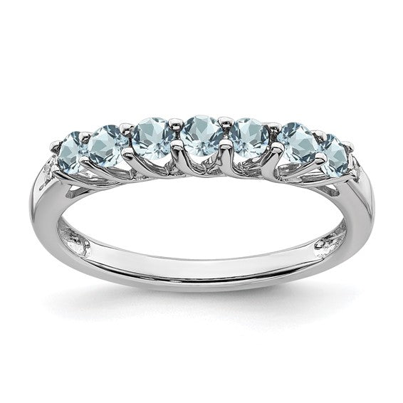 14k Gold Gemstone and Diamond 7-stone Ring- Sparkle & Jade-SparkleAndJade.com RM7411-AQ-001-WA