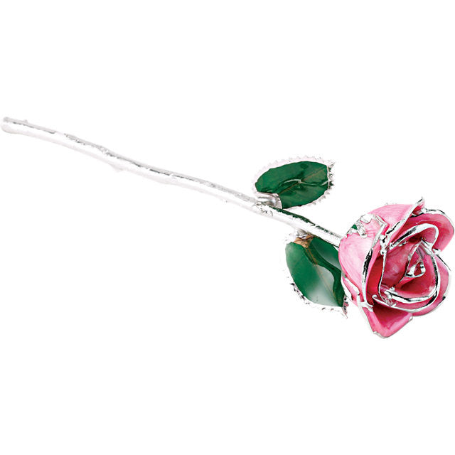 Real Lacquered Pink Rose with Platinum Trim- Sparkle & Jade-SparkleAndJade.com 61-9168:100000:T