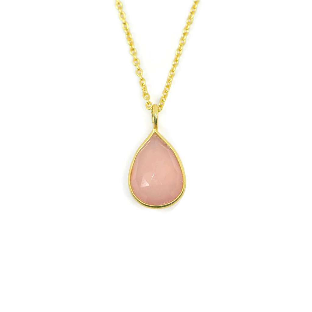 Rose Chalcedony Yellow Gold Plated Sterling Silver Pear Teardrop 16" Necklace- Sparkle & Jade-SparkleAndJade.com CUWP1191SLOR