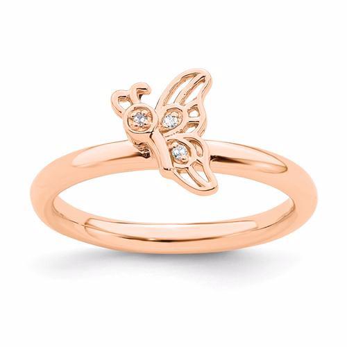 Rose Gold Sterling Silver Stackable Expressions Diamond Butterfly Ring- Sparkle & Jade-SparkleAndJade.com 