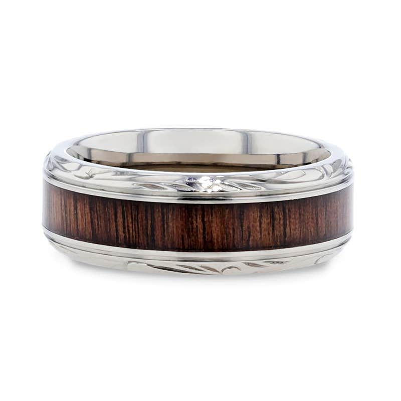 Rosewood Inlay with Detailed Beveled Edges Titanium Polished Wedding Ring - 8mm - Rosentra- Sparkle & Jade-SparkleAndJade.com 