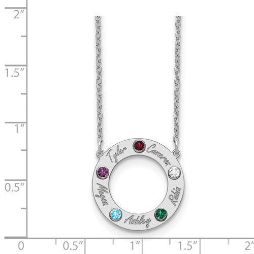 Round Open Disc w/ Names & Birthstones Mother's Family Pendant Necklace- Sparkle & Jade-SparkleAndJade.com 