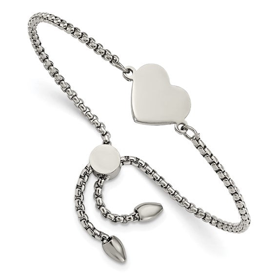 Stainless Steel Polished Heart Adjustable Bracelet- Sparkle & Jade-SparkleAndJade.com SRB2642