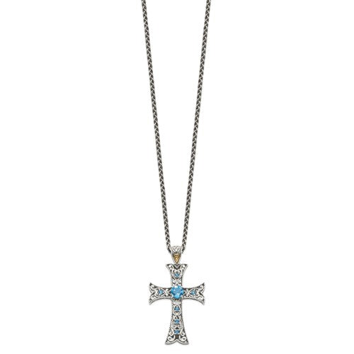 Shey Couture Sterling Silver & 14k Gold Blue Topaz Cross Necklace- Sparkle & Jade-SparkleAndJade.com QTC805