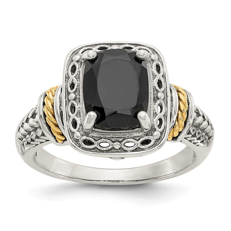Shey Couture Sterling Silver Genuine Onyx w/ 14k Yellow Gold Accents Ring- Sparkle & Jade-SparkleAndJade.com QTC1130-6