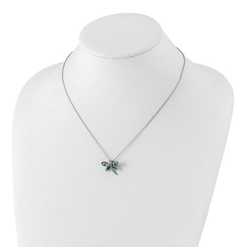 Shey Couture Sterling Silver w/ 14K Gold Accent Blue Topaz & Diamond Dragonfly Necklace- Sparkle & Jade-SparkleAndJade.com QG6232-17