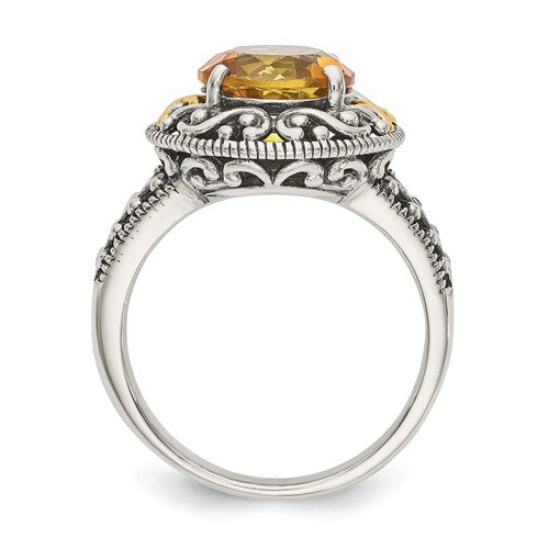 Shey Couture Sterling Silver w/ 14k Gold Accents Round Natural Citrine Ring- Sparkle & Jade-SparkleAndJade.com 