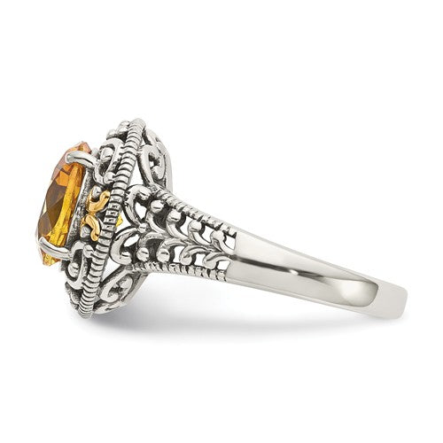 Shey Couture Sterling Silver w/ 14k Gold Accents Round Natural Citrine Ring- Sparkle & Jade-SparkleAndJade.com 