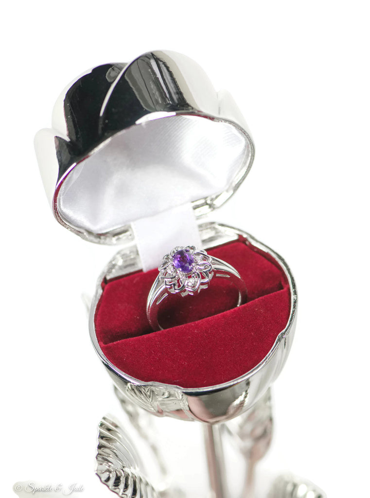 Silver-Plated Long Stem Rose Ring Holder- Sparkle & Jade-SparkleAndJade.com GP8454