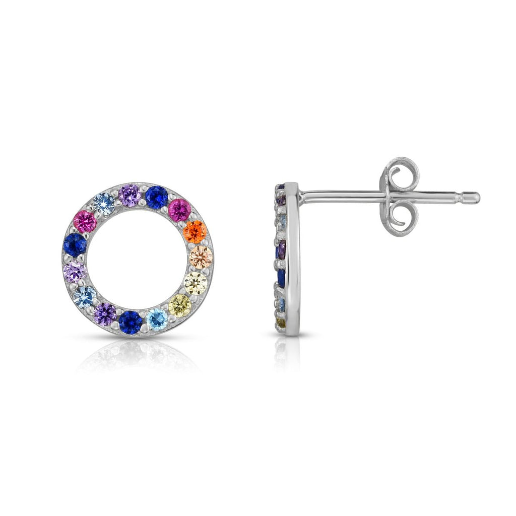 Silver Rainbow CZ Round Stud Earrings- Sparkle & Jade-SparkleAndJade.com 
