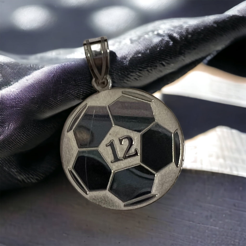 Soccer Ball with Number and Engraved Name Pendant - Sterling Silver or Solid Gold- Sparkle & Jade-SparkleAndJade.com 