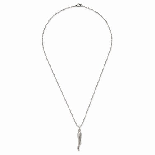 Stainless Steel Italian Horn Necklace- Sparkle & Jade-SparkleAndJade.com SRN129-22