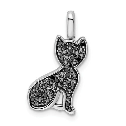 Sterling Silver 0.25ct. Black & White Diamond Reversible Cat Pendant- Sparkle & Jade-SparkleAndJade.com QDX1258