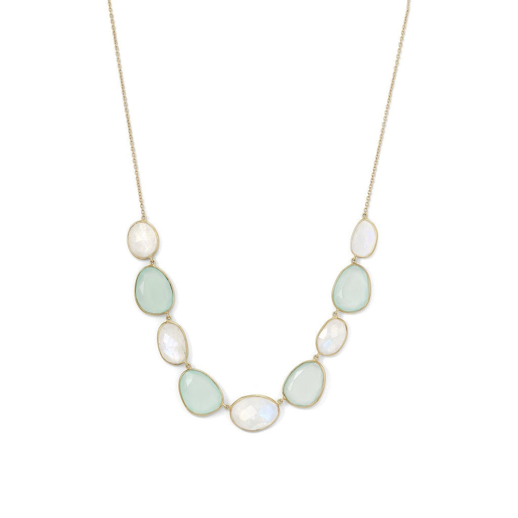 Sterling Silver 14k Yellow Gold Plated Rainbow Moonstone & Green Chalcedony Necklace- Sparkle & Jade-SparkleAndJade.com 34199