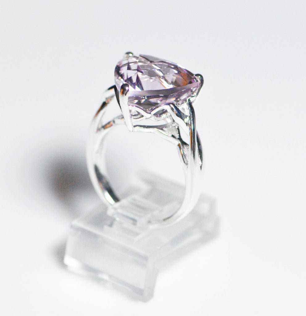 Sterling Silver 14mm Rose De France Amethyst Quartz Trillion Ring- Sparkle & Jade-SparkleAndJade.com 