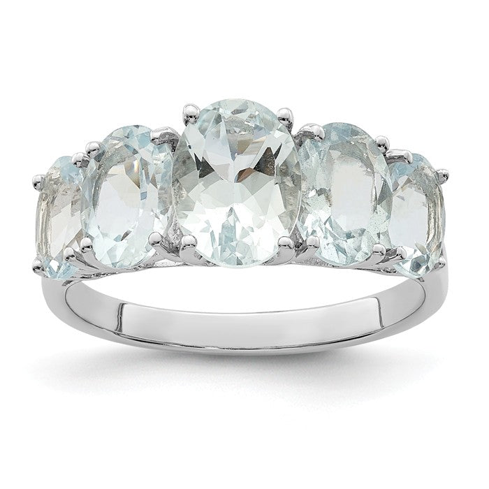 Sterling Silver 5 Stone Oval Genuine Gemstone Rings- Sparkle & Jade-SparkleAndJade.com QDX870-6
