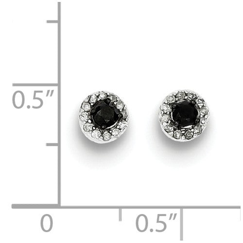 Sterling Silver 5mm Round Black & White Diamond Halo Stud Earrings- Sparkle & Jade-SparkleAndJade.com QE10839
