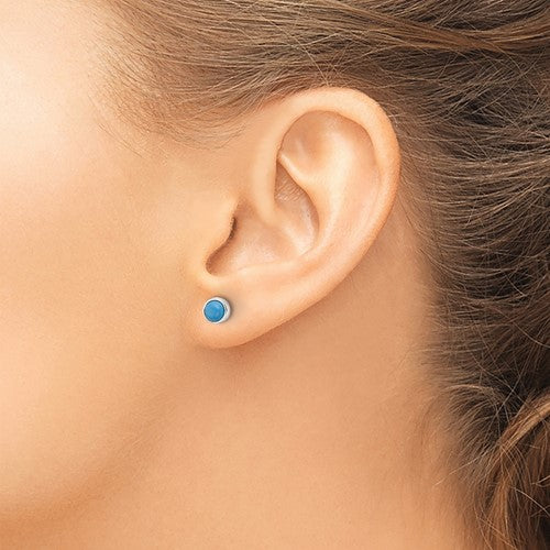 Sterling Silver 5mm Turquoise Bezel Stud Earrings- Sparkle & Jade-SparkleAndJade.com QE17416
