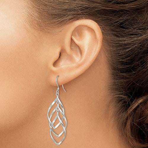 Sterling Silver 63mm Long Layered Twist Dangle Earrings- Sparkle & Jade-SparkleAndJade.com QE12117