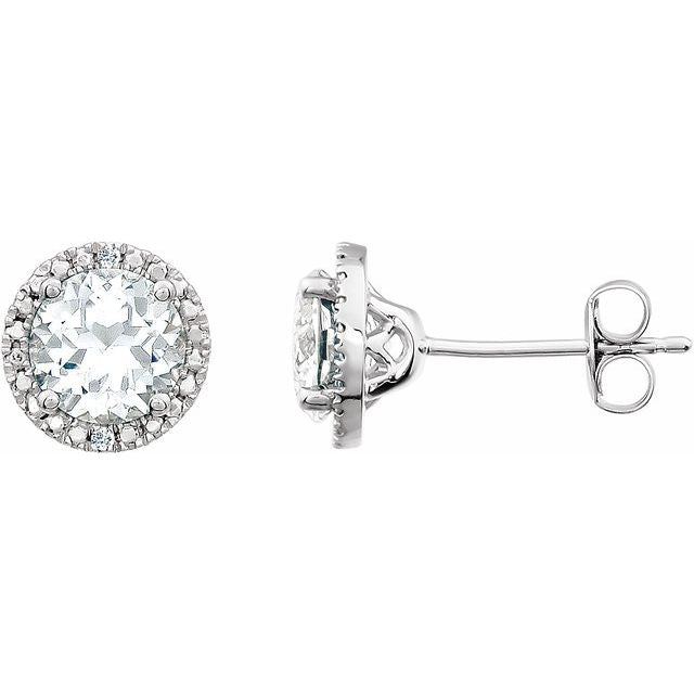 Sterling Silver 6mm Round Gemstone & .01 CTW Diamond Halo-Style Earrings- Sparkle & Jade-SparkleAndJade.com 652050:60004:P