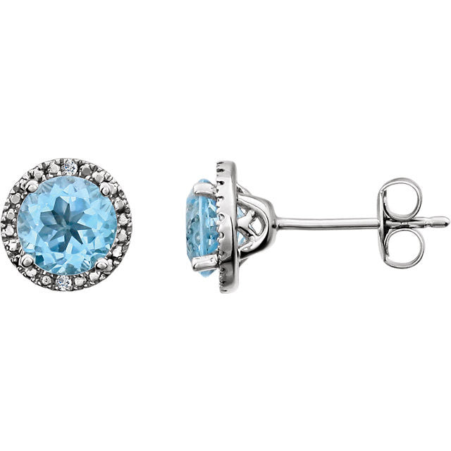 Sterling Silver 6mm Round Blue Topaz & .01 CTW Diamond Halo-Style Earrings- Sparkle & Jade-SparkleAndJade.com 652050:60012:P