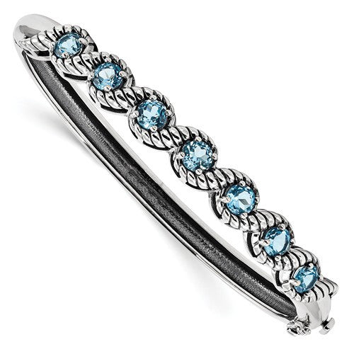 Sterling Silver 7-Stone Gemstone Swirl Hinged Bangle Bracelets- Sparkle & Jade-SparkleAndJade.com QX985BT