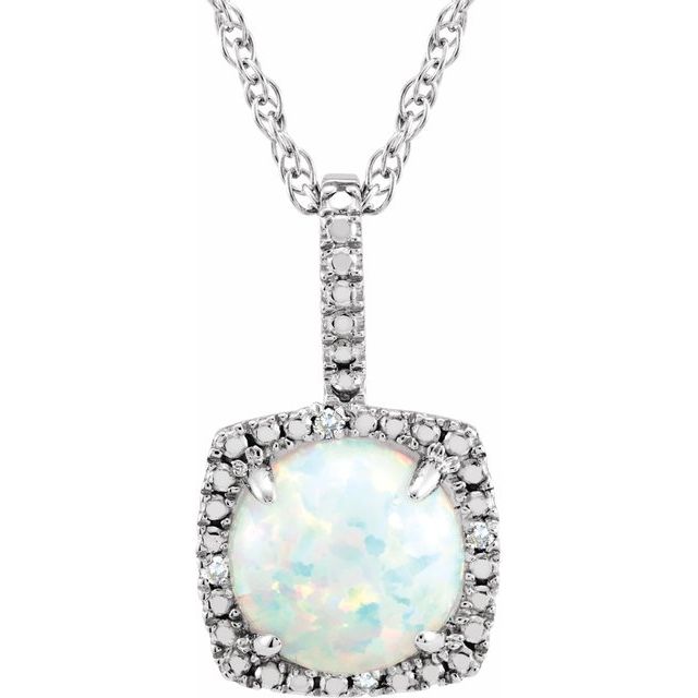 Sterling Silver 7mm Gemstone & .015 CTW Diamond 18" Halo-Style Necklaces- Sparkle & Jade-SparkleAndJade.com 650182:612:P