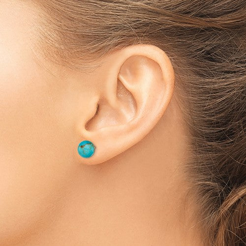 Sterling Silver 8-8.5mm Button Turquoise Post Earrings- Sparkle & Jade-SparkleAndJade.com QE6416