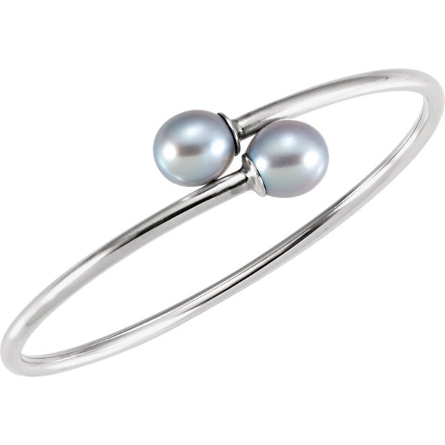 Sterling Silver 9.5mm Grey Pearl Flexible Bangle Bracelet- Sparkle & Jade-SparkleAndJade.com 651644:101:P