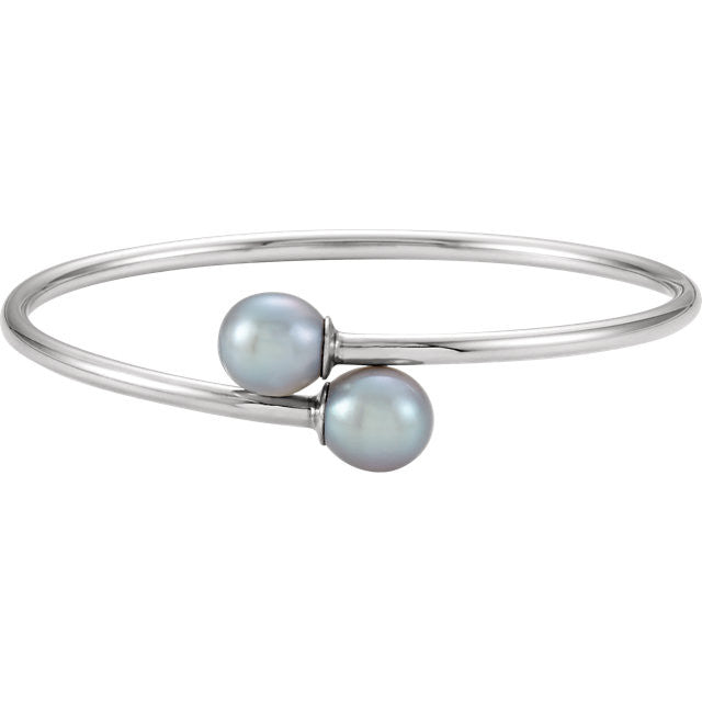 Sterling Silver 9.5mm Grey Pearl Flexible Bangle Bracelet- Sparkle & Jade-SparkleAndJade.com 651644:101:P