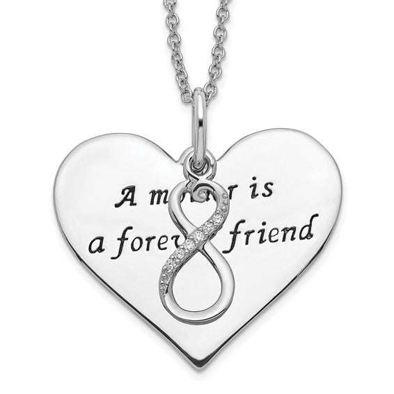 Sterling Silver 'A Mother Is A Forever Friend' Infinity Heart Necklace- Sparkle & Jade-SparkleAndJade.com QSX508