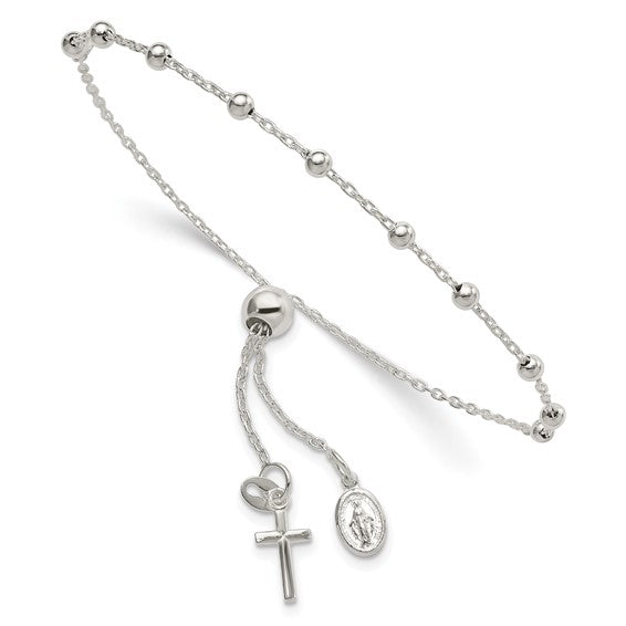 Sterling Silver Adjustable Rosary Bolo Bracelet- Sparkle & Jade-SparkleAndJade.com QG6561