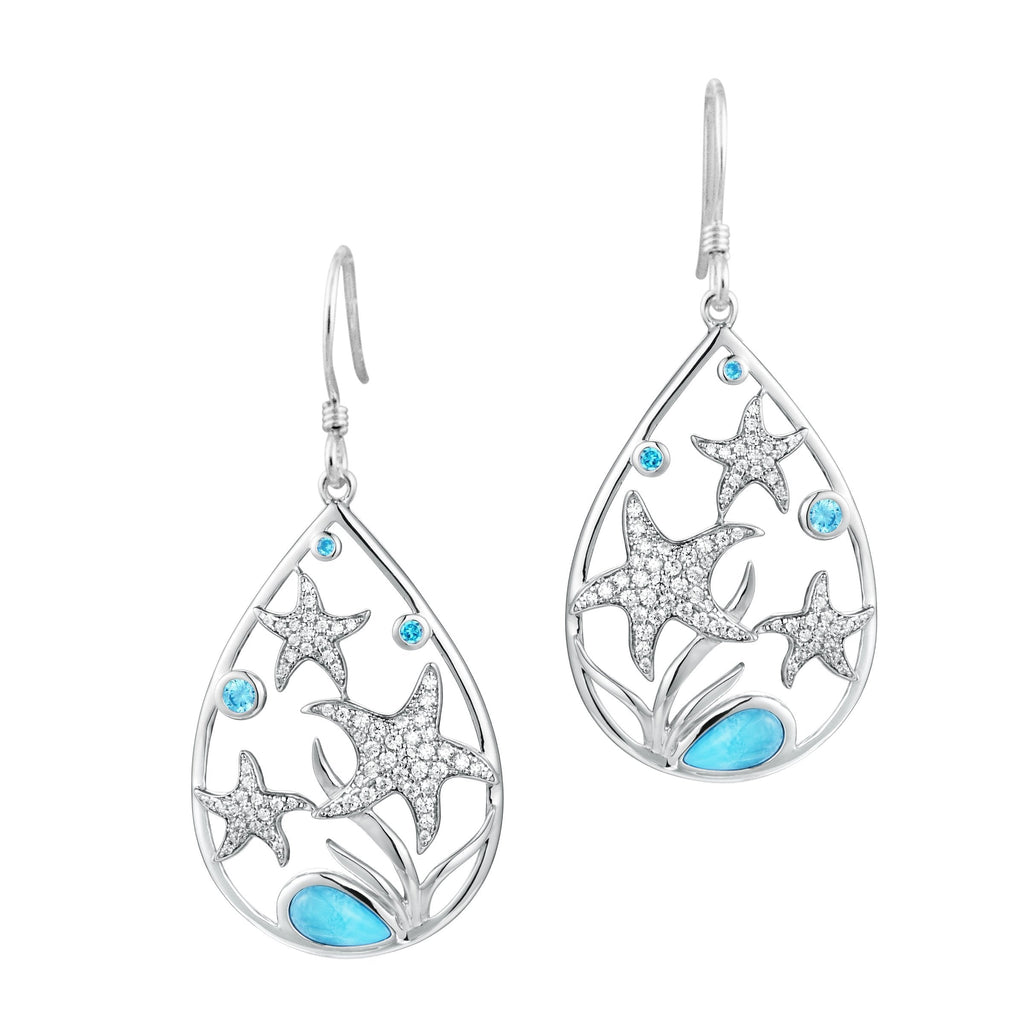 Sterling Silver Alamea Larimar Blue Topaz Starfish Dangle Earrings- Sparkle & Jade-SparkleAndJade.com 413-82-01