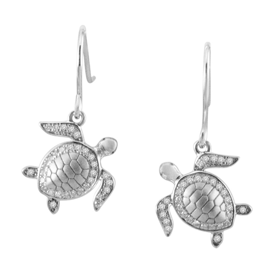 Sterling Silver Alamea Pave CZ Sea Turtle Dangle Earrings- Sparkle & Jade-SparkleAndJade.com 250-12-01