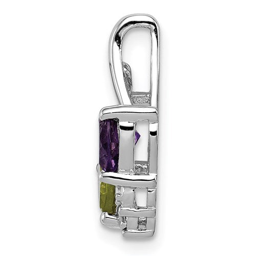Sterling Silver Amethyst And Peridot Hearts Diamond Accented Pendant- Sparkle & Jade-SparkleAndJade.com QP3859