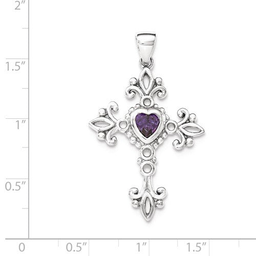 Sterling Silver Amethyst Heart Cross Pendant- Sparkle & Jade-SparkleAndJade.com QP4544AM