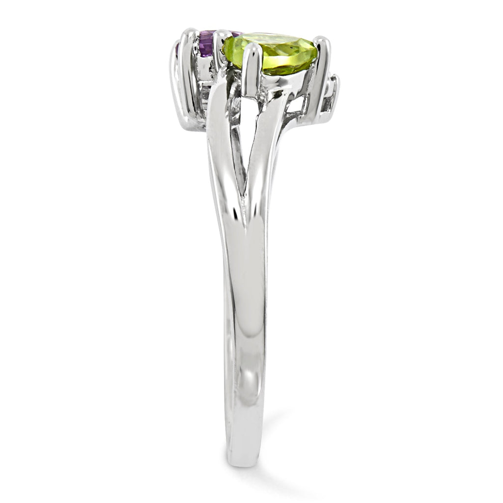 Sterling Silver Amethyst Peridot Double Heart and Diamond Accent Ring- Sparkle & Jade-SparkleAndJade.com 
