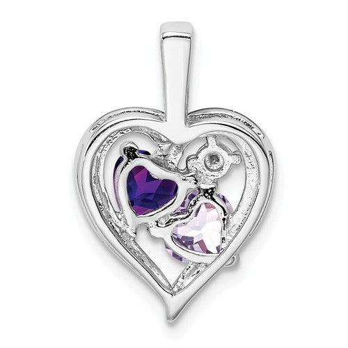 Sterling Silver Amethyst & Pink Quartz & Diamond Pendant- Sparkle & Jade-SparkleAndJade.com QP3139PQ
