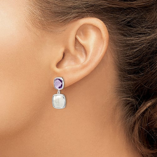 Sterling Silver Amethyst and Mother of Pearl Earrings- Sparkle & Jade-SparkleAndJade.com QE16640AM