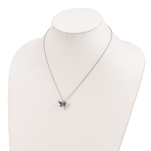 Sterling Silver And 14K Amethyst And Iolite And Diamond Dragonfly Necklace- Sparkle & Jade-SparkleAndJade.com QG2711-17