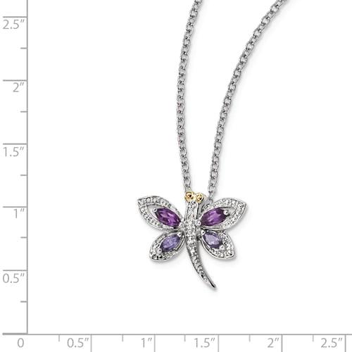 Sterling Silver And 14K Amethyst And Iolite And Diamond Dragonfly Necklace- Sparkle & Jade-SparkleAndJade.com QG2711-17