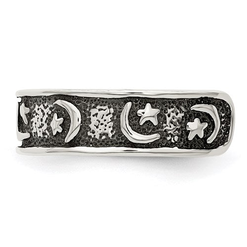 Sterling Silver Antiqued Moon & Star Toe Ring- Sparkle & Jade-SparkleAndJade.com QR838