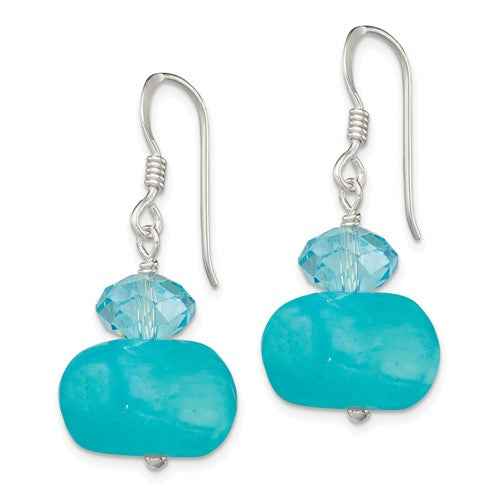 Sterling Silver Aquamarine Colored Crystal and Blue Jade Earrings- Sparkle & Jade-SparkleAndJade.com QE6083