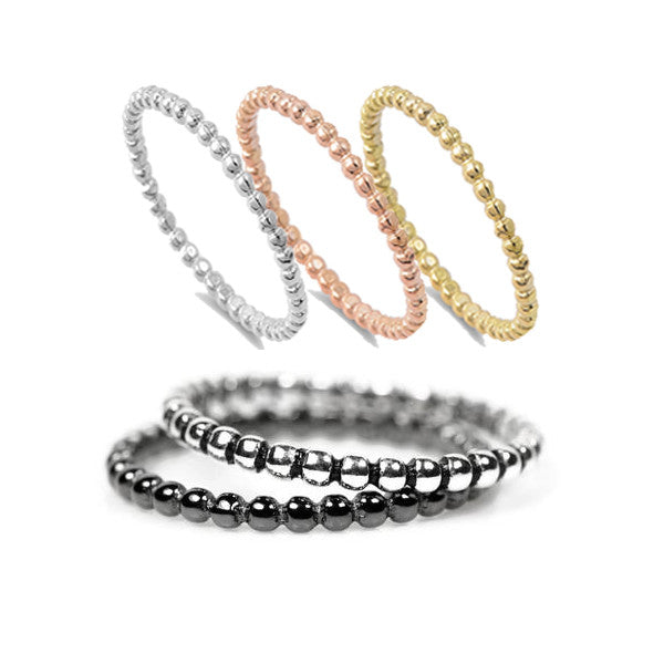 Sterling Silver Beaded Stacking Rings - Various Finishes - Rose, Yellow, Black, Antiqued, Silver- Sparkle & Jade-SparkleAndJade.com 