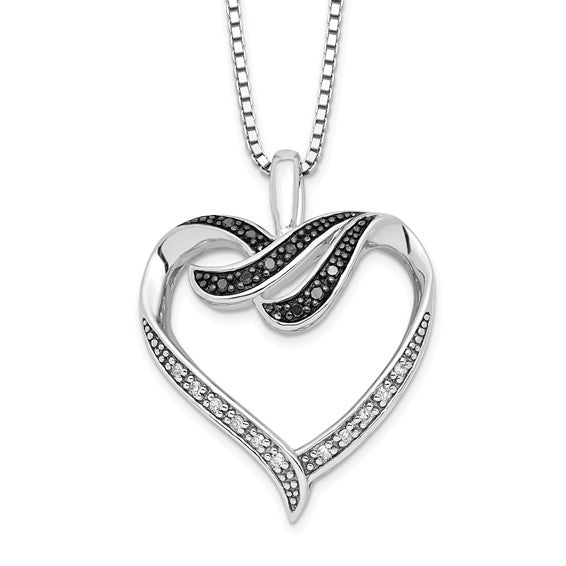 Sterling Silver Black And White Diamond Heart Pendant Necklace- Sparkle & Jade-SparkleAndJade.com QP2174