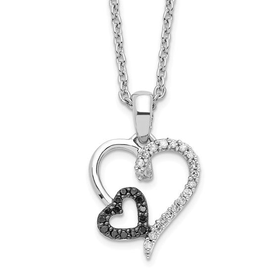 Sterling Silver Black And White Diamond Heart Pendant Necklace- Sparkle & Jade-SparkleAndJade.com QP2304