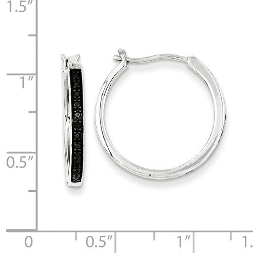 Sterling Silver Black Diamond 20mm Hoop Earrings- Sparkle & Jade-SparkleAndJade.com QE10925